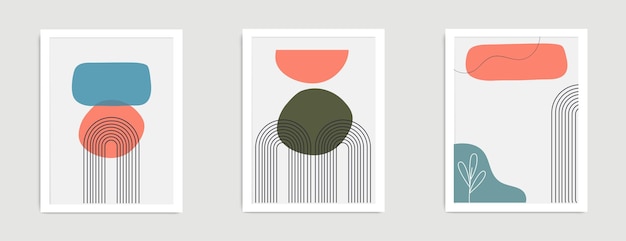 Set di poster astratti contemporanei di metà secolo con forme geometriche design per carta da parati