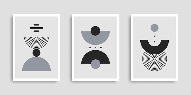 Vector set of abstract contemporary posters with geometric shapes minimalist wall art