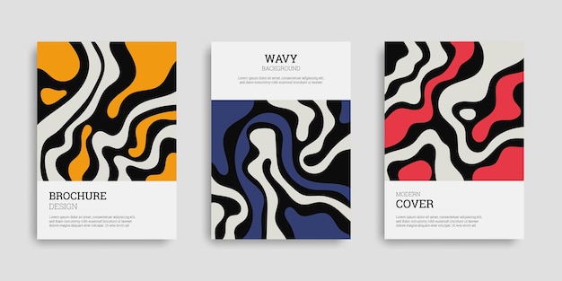 Set of abstract covers with wavy shapes in hand drawn style