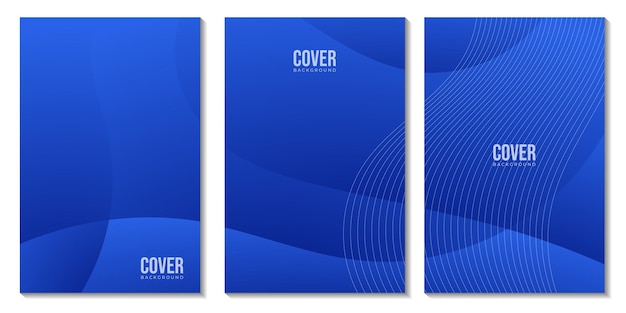 Vector set of abstract creative covers with blue waves colorful background vector illustration