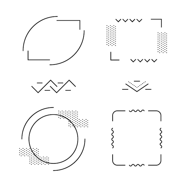 Vector set of abstract creative linear text and logo frames simple concise geometric shapes of outline frames isolated on white background vector graphics