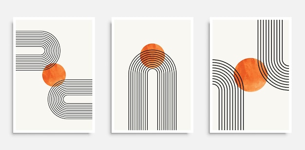 Set of abstract creative minimalist artistic hand drawn posters with primitive shapes Wall decor