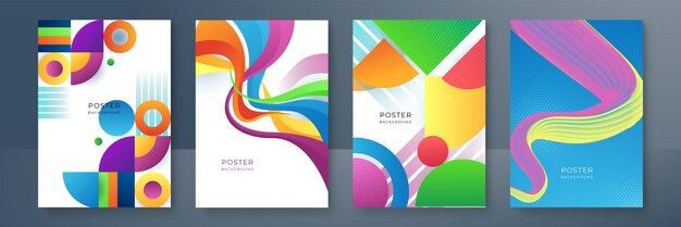추상 창조적인 모양 다채로운 포스터 디자인 서식 파일 집합