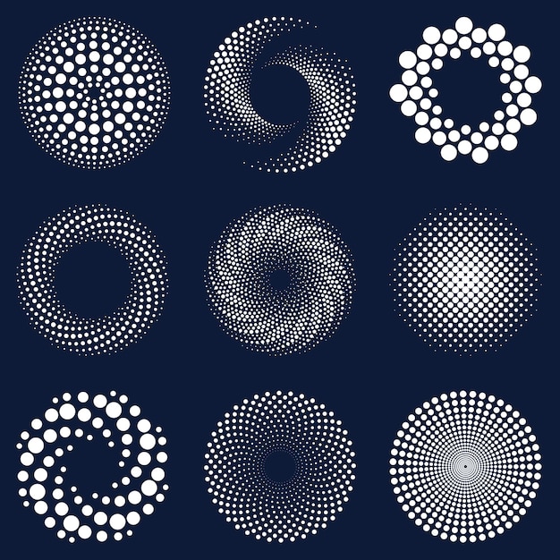 Vector set of abstract dot circles with different swirls