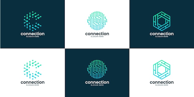 Set of abstract dot connection with letter c logo design