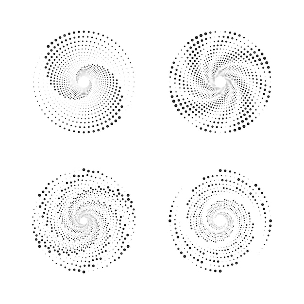 抽象的な点線の円のセットスパイラルドットを設計します