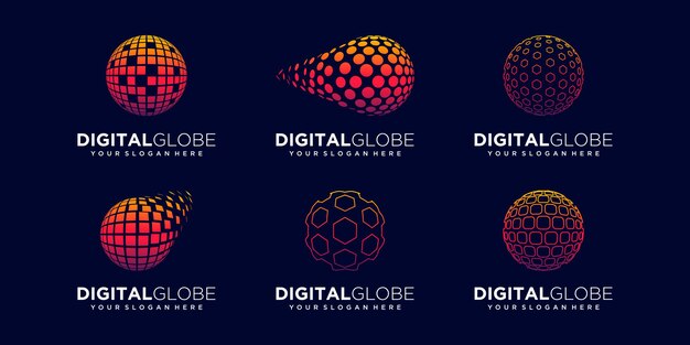 Set of abstract earth data digital logo design vector template.