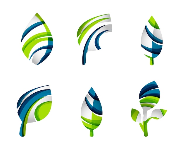 Set of abstract eco leaf icons business logotype nature concepts clean modern geometric design