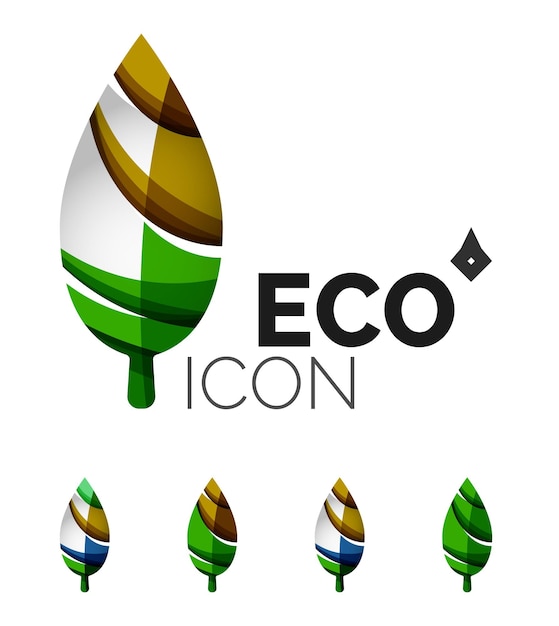 Set of abstract eco leaf icons business logotype nature concepts clean modern geometric design