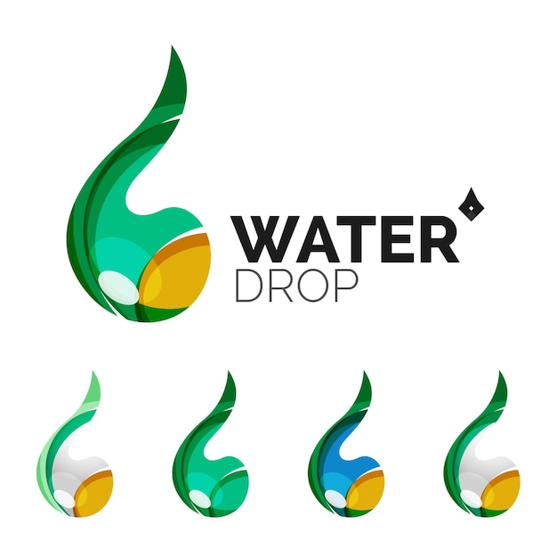 Set of abstract eco water icons business logotype nature green concepts clean modern geometric design