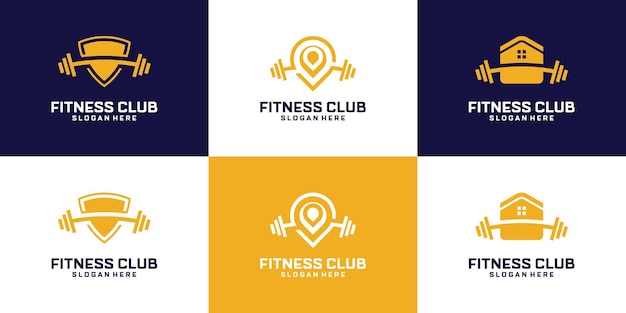 Set of abstract fitness gym logo design.