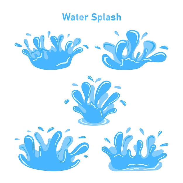 Vector set of abstract flat blue water splash collection