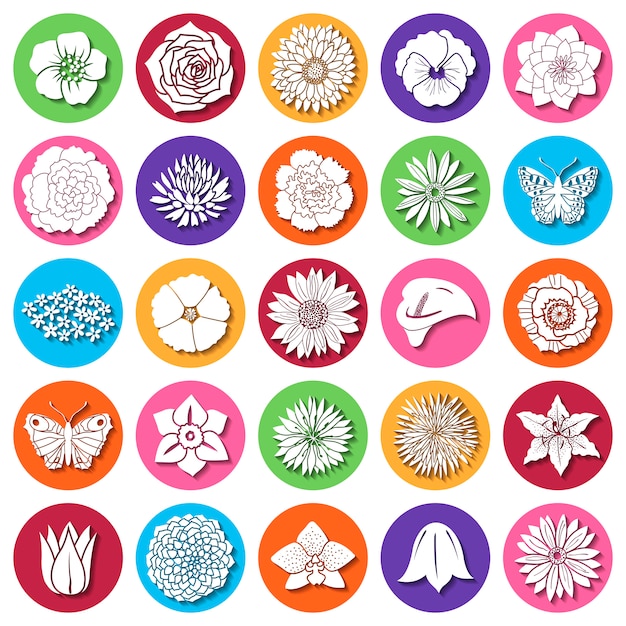 Set of abstract flat flowers