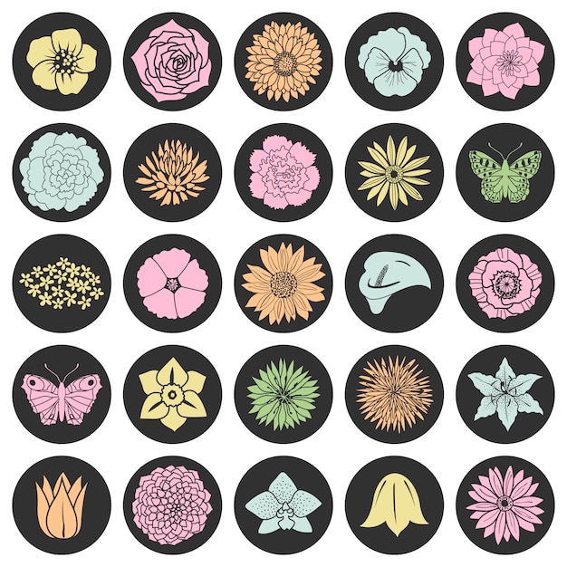 Set of abstract flat flowers