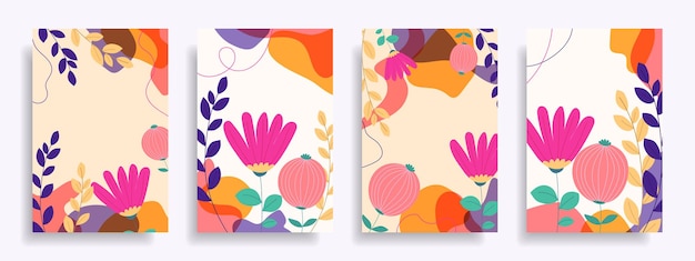 Vector set of abstract floral backgrounds covers with abstract flowers