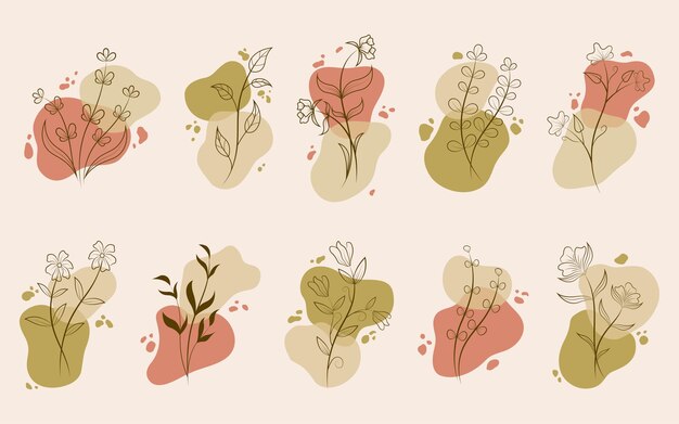 Set of abstract floral line art