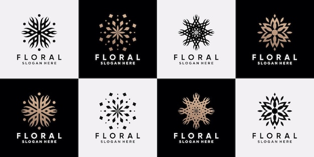 Set of abstract floral logo design template with creative unique concept