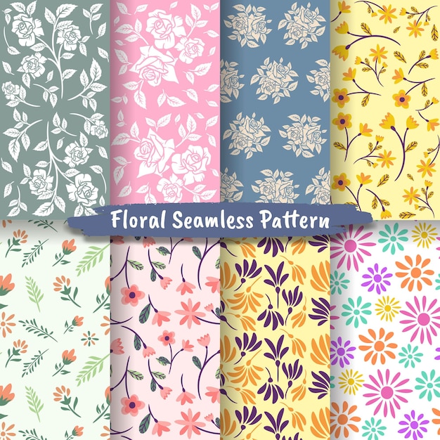 Set of abstract floral seamless pattern, floral seamless pattern collection