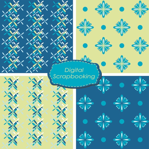 Set of abstract flowers retro seamless patterns