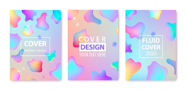 Set of abstract fluid creative templates set. Geometric design, liquids, shapes.