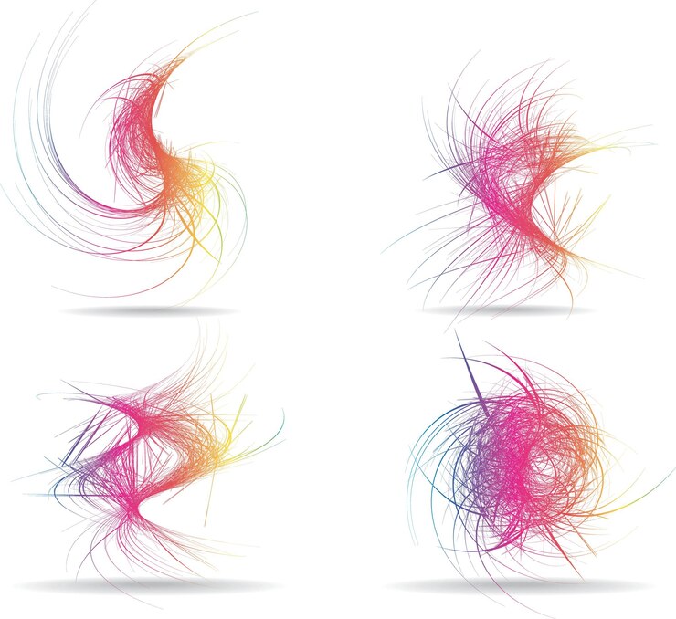 Vector set of abstract furry elements for graphic designers isolated on transparent background