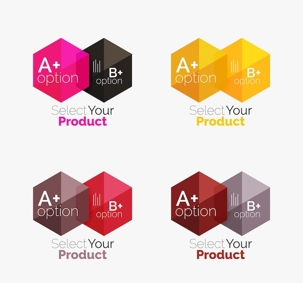 옵션 및 텍스트가 있는 추상적인 기하학적 육각형 디자인 세트