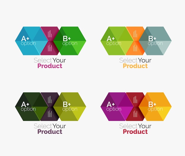 オプションとテキストを含む抽象的な幾何学的六角形デザインのセット