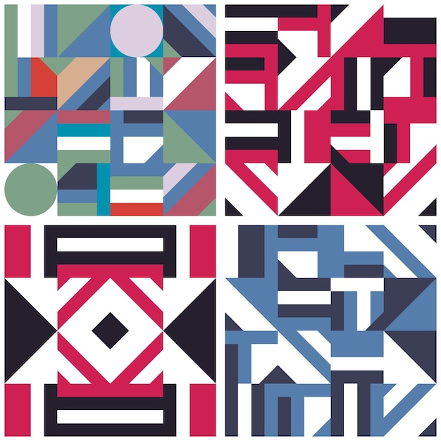 Set of Abstract geometric shape decoration seamless pattern. Modern mosaic vector illustration.