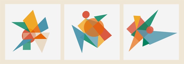 Set of abstract geometric style posters with figures and shapes