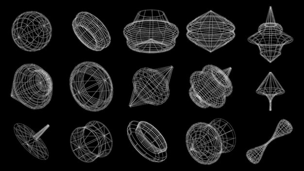 サイバーパンクスタイルの抽象的な幾何学的な技術要素のセットレトロなヴィンテージコレクション3d仮想デジタルデザインテクスチャ80svr未来的なメタバースパターンベクトル分離テンプレート背景