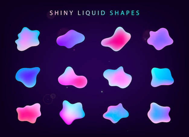 Set of abstract gradient iridescent shapes, banners.