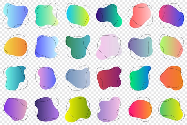 추상적인 그래픽 디자인 요소 집합 손으로 그린 다채로운 임의 오점 컬렉션 최신 유행 그라디언트가 있는 단순한 둥근 모양 벡터 그림