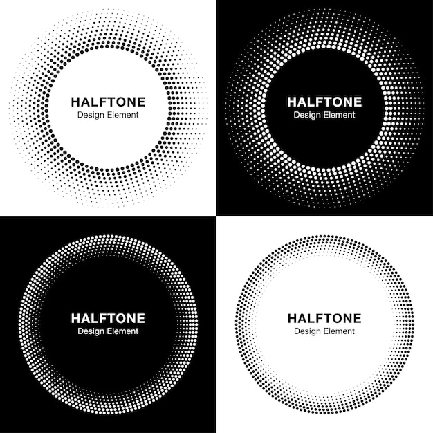 Set of abstract halftone circles