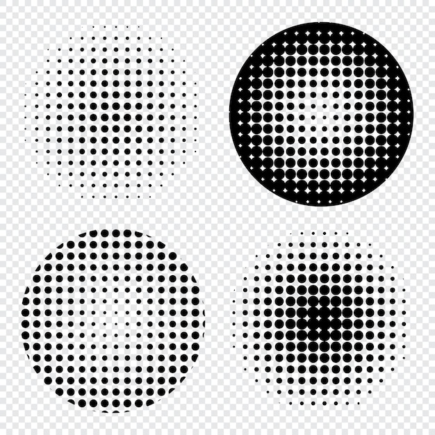 Набор абстрактных элементов дизайна полутонов Набор черных полутоновых точек Круг полутонов Абстрактные пунктирные круги