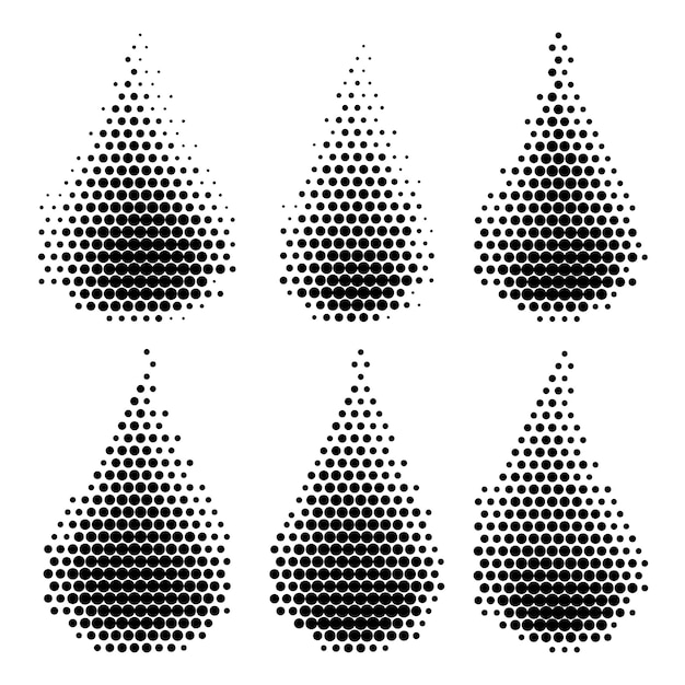 Vector set of abstract halftone drops of dots black on white