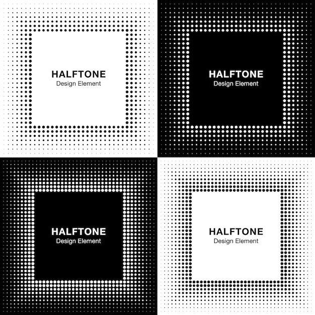 Set of abstract halftone square frame