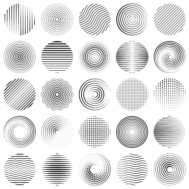 Набор абстрактных полутоновых полосатых кругов Векторные элементы для дизайна Эффект перехода