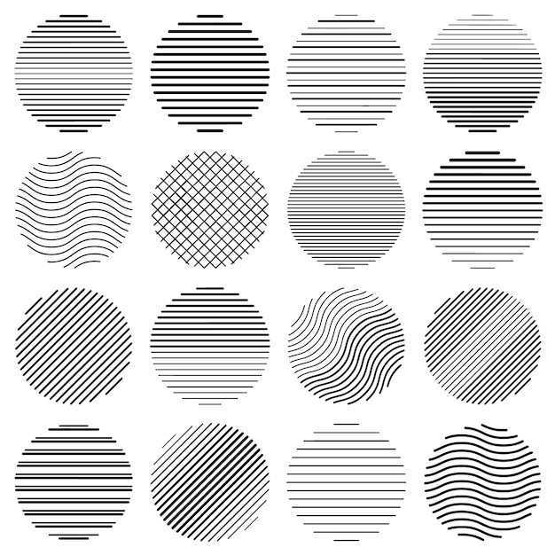 Set of abstract halftone striped circles Vector elements for design