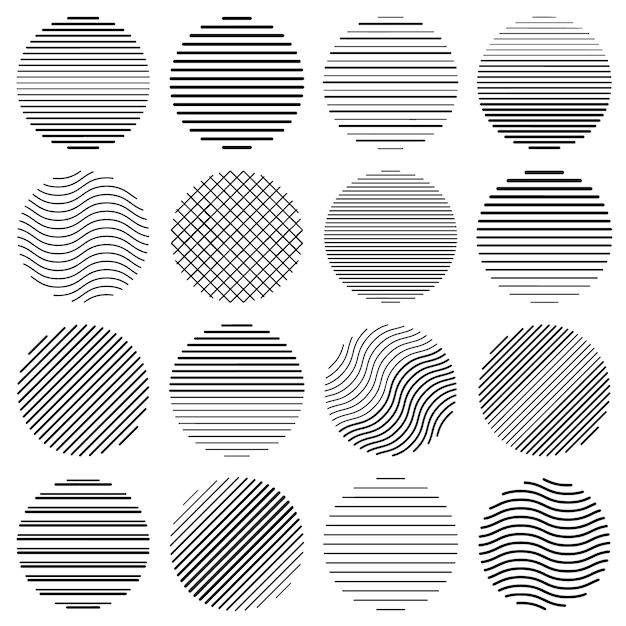 추상 하프톤 스트라이프 서클 세트 디자인을 위한 벡터 요소