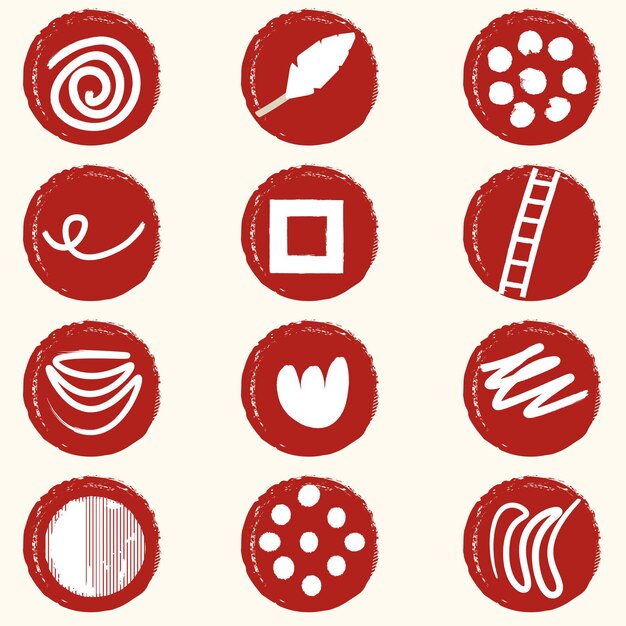 Vector set of abstract hand drawn elements collection of circle shape stripes dots lines in red background