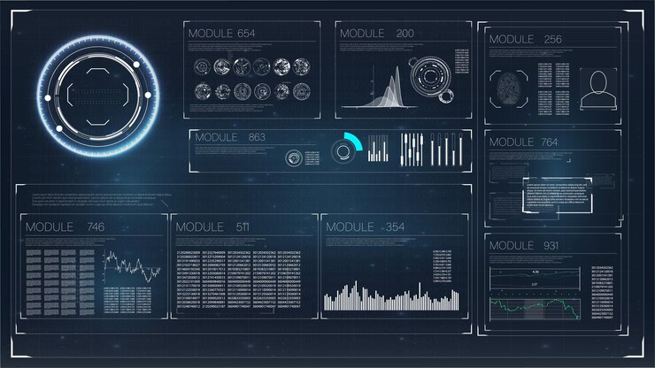 Vector ui ux 디자인에 대한 추상 hud 요소 설정 앱 비즈니스를 위한 미래 공상 과학 사용자 인터페이스