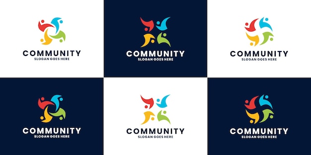 Set of abstract human community logo design vector