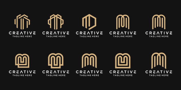 Set di modello di logo astratto lettera iniziale m. icone per il business della moda, della tecnologia, semplice.