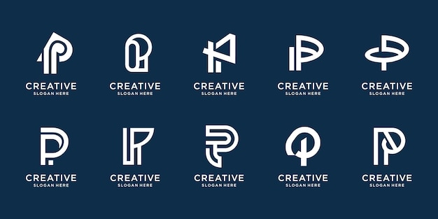 Set of abstract initial letter P logo design template Icons for business of luxury elegant simple Premium Vector