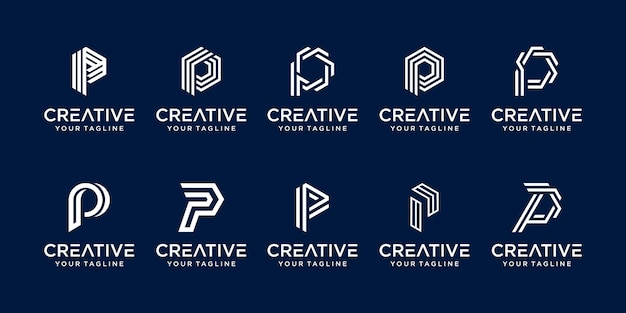 Vector set of abstract initial letter p logo template.