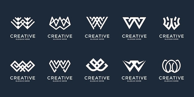 Set di modello di logo astratto lettera iniziale w per attività di consulenza sull'identità tecnologica