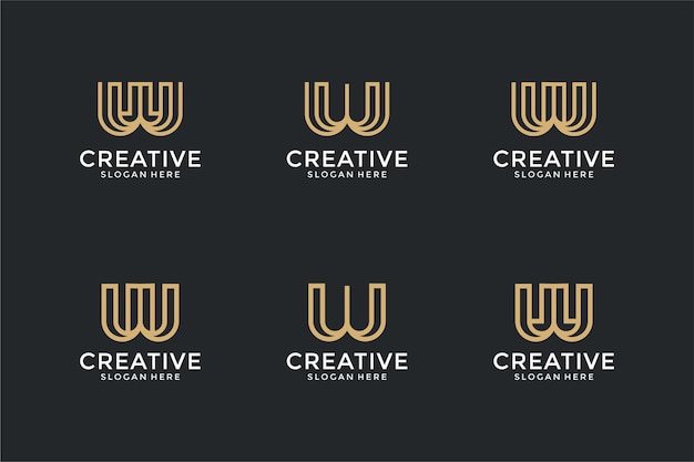 Set di lettere iniziali astratte w con modello di progettazione del logo in stile line art