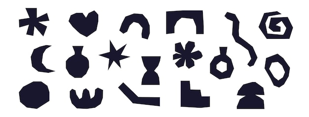 抽象的な不規則な手描きのセット 切り出された要素 紙で切られた有機形状のコレクション