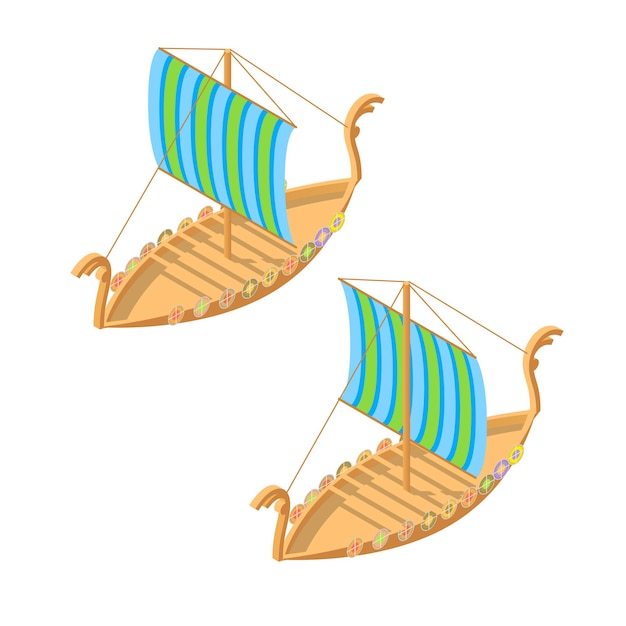 Set Abstract Isometric Collection A Cruise Ship 3D Viking Ship Boat Water Transportation Trucking