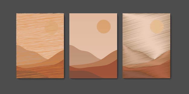 Set of abstract landscape poster contemporary wall art Premium Vector